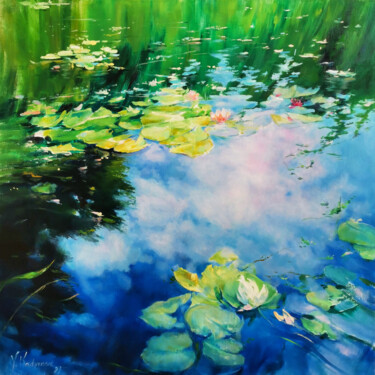 Painting titled "Reflections on the…" by Vlada Kadymova, Original Artwork, Oil Mounted on Wood Stretcher frame