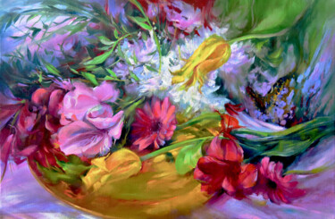 Painting titled "Colours of Summer" by Vlada Kadymova, Original Artwork, Oil Mounted on Wood Stretcher frame