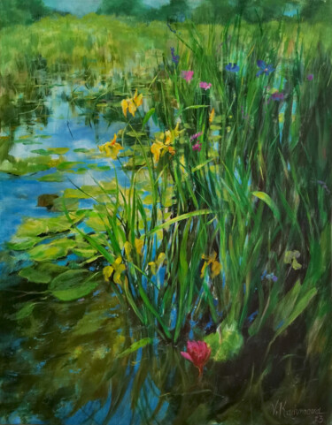 「Golden irises」というタイトルの絵画 Vlada Kadymovaによって, オリジナルのアートワーク, アクリル ウッドストレッチャーフレームにマウント