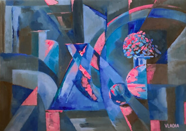 Pintura titulada "Blue and pink still…" por Vladia Molchanova (VLADIA), Obra de arte original, Oleo Montado en Bastidor de c…