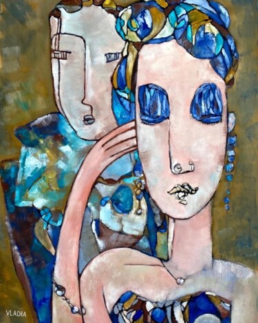 Schilderij getiteld "Closed eyes n2" door Vladia Molchanova (VLADIA), Origineel Kunstwerk, Olie Gemonteerd op Frame voor hou…