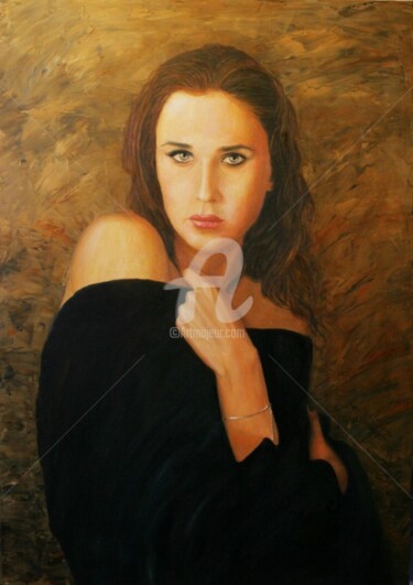 Картина под названием "Портрет в черном" - Vladimir Amochkin, Подлинное произведение искусства, Масло