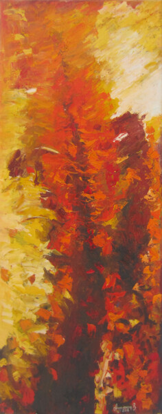 Painting titled "Blooming marigolds…" by Vladimir Andryushin, Original Artwork, Oil Mounted on Wood Stretcher frame