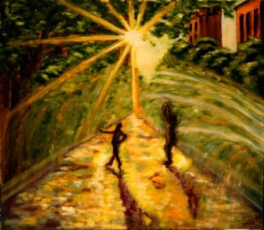 Painting titled "Танцы под поливайкой" by Vladimir Bondarenko, Original Artwork, Oil
