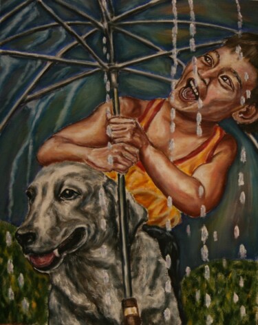 Картина под названием "Дождь не страшен" - Владимир Бондаренко, Подлинное произведение искусства, Масло