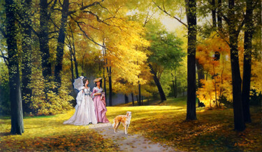 Painting titled "В осеннем парке" by Vladimir Cherkasov, Original Artwork, Oil