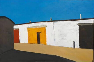 Painting titled "Garages" by Vladimir Daibov, Original Artwork, Acrylic Mounted on Wood Stretcher frame