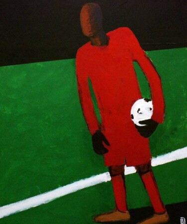 Painting titled "Football player" by Vladimir Daibov, Original Artwork, Acrylic Mounted on Wood Stretcher frame