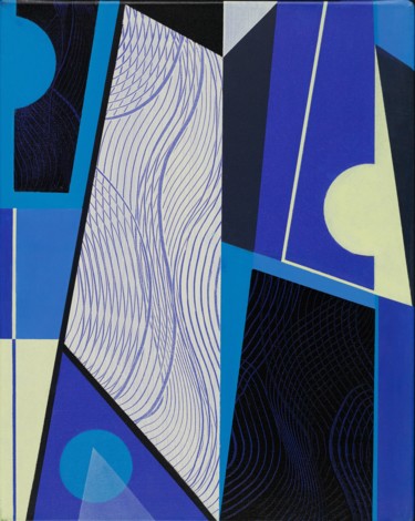 Pittura intitolato "Composition en bleu…" da Théo Golb, Opera d'arte originale, Acrilico