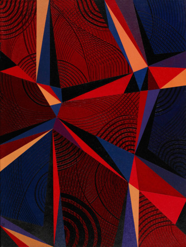 Schilderij getiteld "Sunset geometric" door Théo Golb, Origineel Kunstwerk, Acryl