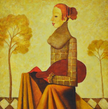 Картина под названием "Осенняя муза" - Владимир Гурбо, Подлинное произведение искусства, Масло Установлен на Деревянная рама…