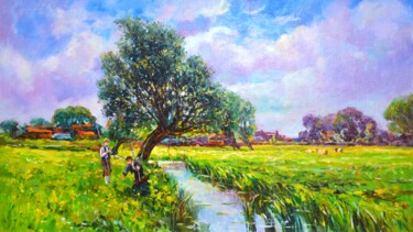 Картина под названием "Летом на рыбалке" - Владимир Гурбо, Подлинное произведение искусства, Масло Установлен на Деревянная…