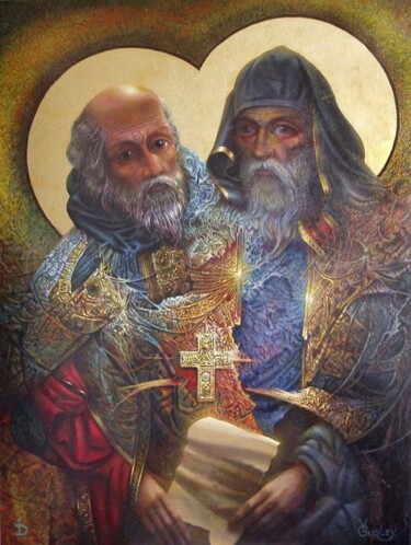 Painting titled "Антоний и Феодосий" by Vladimir Gurlev, Original Artwork, Oil