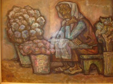 Картина под названием "Купите цветы" - Vladimir Ilitch Kobylinsky, Подлинное произведение искусства, Другой