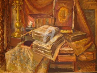 Painting titled "Старые книги" by Vladimir Ilitch Kobylinsky, Original Artwork, Oil