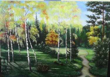 Картина под названием "Солнечная осень" - Владимир Илюшенко, Подлинное произведение искусства, Масло
