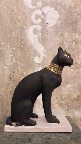 Скульптура под названием "Egyptian cat" - Vladimir Kolesnikov, Подлинное произведение искусства, Керамика