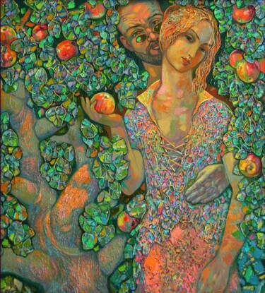 Картина под названием "Райские  яблоки" - Владимир Конев, Подлинное произведение искусства, Масло Установлен на Деревянная р…