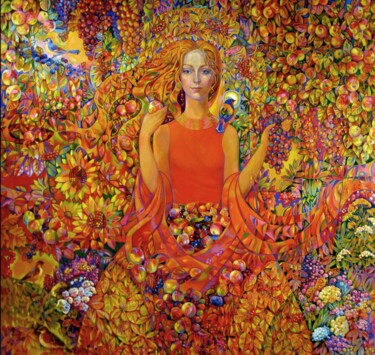 Картина под названием "Золотая Осень" - Владимир Конев, Подлинное произведение искусства, Масло Установлен на Деревянная рам…