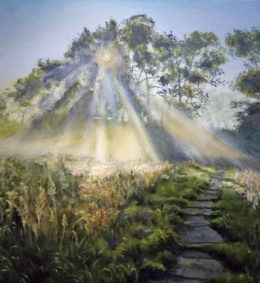 Картина под названием "Morning poplars" - Vladimir Koshkin, Подлинное произведение искусства, Масло