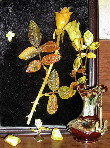 Sculpture intitulée "AMBER FLOWERS" par Vladimir Koshkin, Œuvre d'art originale, Pierre