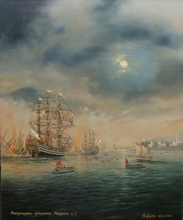 Painting titled "Наваринское сражени…" by Vladimir Kosov, Original Artwork, Oil