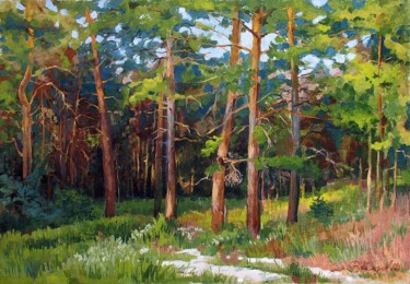 Картина под названием "Forest path" - Vladimir Kozlov, Подлинное произведение искусства, Масло Установлен на Деревянная рама…