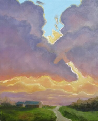 Картина под названием "Sunset in the villa…" - Vladimir Kristinkov, Подлинное произведение искусства, Масло