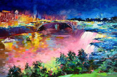Schilderij getiteld "Niagara falls by ni…" door Vladimir Lutsevich, Origineel Kunstwerk, Olie