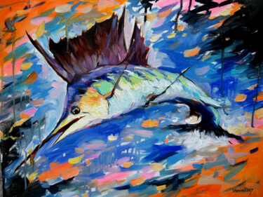 Картина под названием "Blue Marlin" - Vladimir Lutsevich, Подлинное произведение искусства, Масло