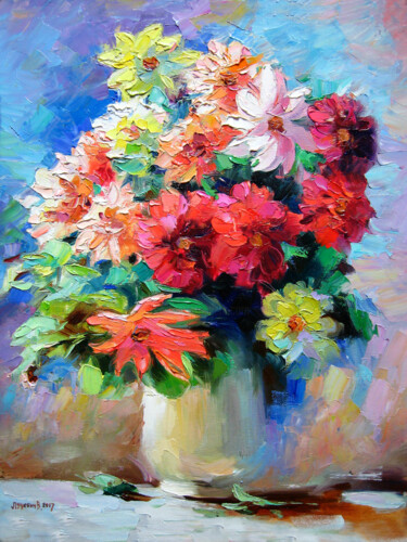 Painting titled "Sketch flowers" by Vladimir Lutsevich, Original Artwork, Oil