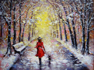 Painting titled "The first snow" by Vladimir Lutsevich, Original Artwork, Acrylic