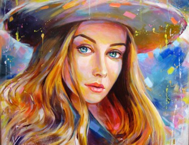 Peinture intitulée "Girl with blue eyes" par Vladimir Lutsevich, Œuvre d'art originale, Acrylique