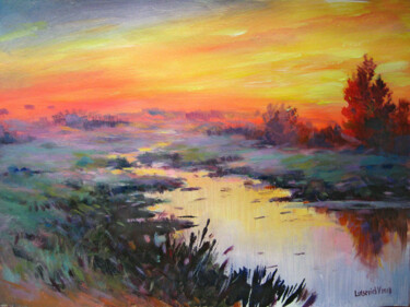 Painting titled "Sunset in the swamp…" by Vladimir Lutsevich, Original Artwork, Acrylic