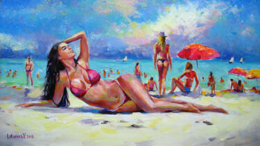 Painting titled "Sea beach" by Vladimir Lutsevich, Original Artwork, Oil