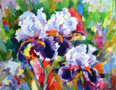 Картина под названием "Irises in the field" - Vladimir Lutsevich, Подлинное произведение искусства, Акрил