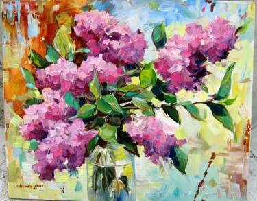 Pintura intitulada "A bouquet of lilacs" por Vladimir Lutsevich, Obras de arte originais, Óleo