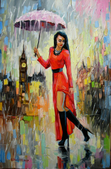 Pintura titulada "Walking in the rain" por Vladimir Lutsevich, Obra de arte original, Oleo