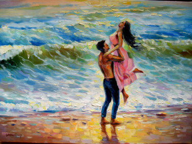 Painting titled "On the seafront" by Vladimir Lutsevich, Original Artwork, Oil