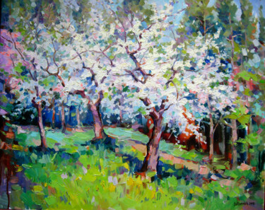 Painting titled "Spring garden" by Vladimir Lutsevich, Original Artwork, Oil