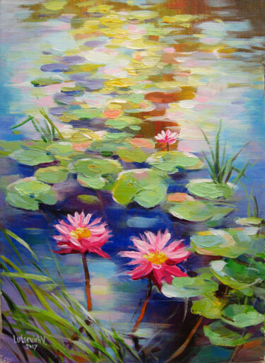 Peinture intitulée "Sketch water lilies" par Vladimir Lutsevich, Œuvre d'art originale, Acrylique