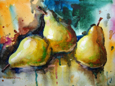 Painting titled "Pears on abstract b…" by Vladimir Lutsevich, Original Artwork, Watercolor