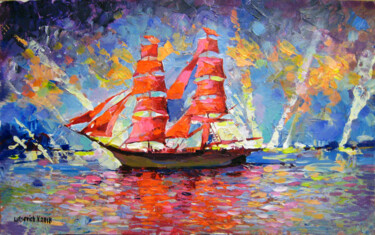 Schilderij getiteld "Scarlet sails of St…" door Vladimir Lutsevich, Origineel Kunstwerk, Acryl