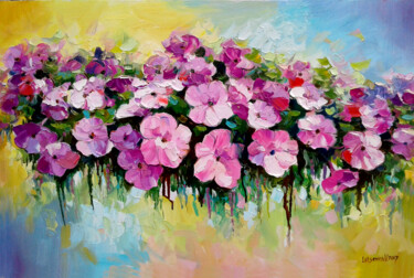 Картина под названием "Petunia flowers" - Vladimir Lutsevich, Подлинное произведение искусства, Масло