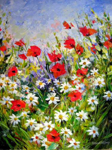 Peinture intitulée "wild flowers" par Vladimir Lutsevich, Œuvre d'art originale, Huile
