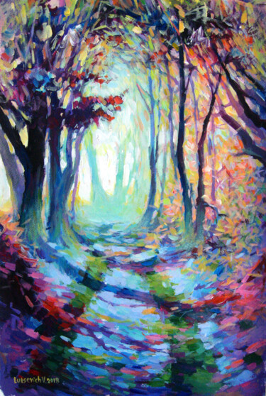 Painting titled "Mysterious forest" by Vladimir Lutsevich, Original Artwork, Acrylic