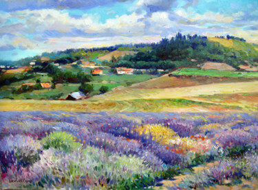 Картина под названием "Lavender in the fie…" - Vladimir Lutsevich, Подлинное произведение искусства, Масло