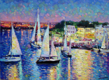 Pittura intitolato "Evening Bay" da Vladimir Lutsevich, Opera d'arte originale, Olio