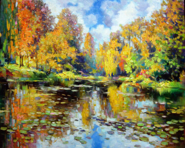 Painting titled "Gold autumn" by Vladimir Lutsevich, Original Artwork, Oil