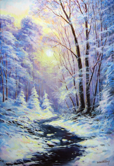 Painting titled "In the winter forest" by Vladimir Lutsevich, Original Artwork, Oil